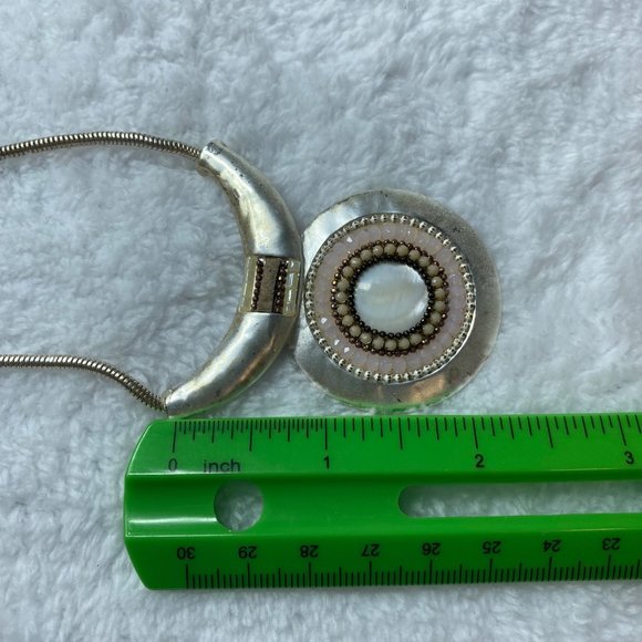 Silver Color Statement Piece Necklace Pendant Chain Multicolor Stones Extender - Picture 11 of 16